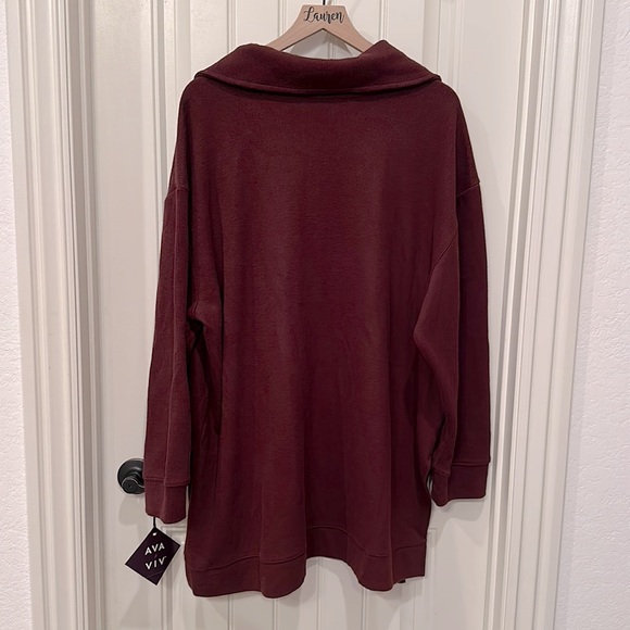 NWT Women’s Plus Size Oversized Maroon Ribbed Quarter Zip 3X - Picture 8 of 12